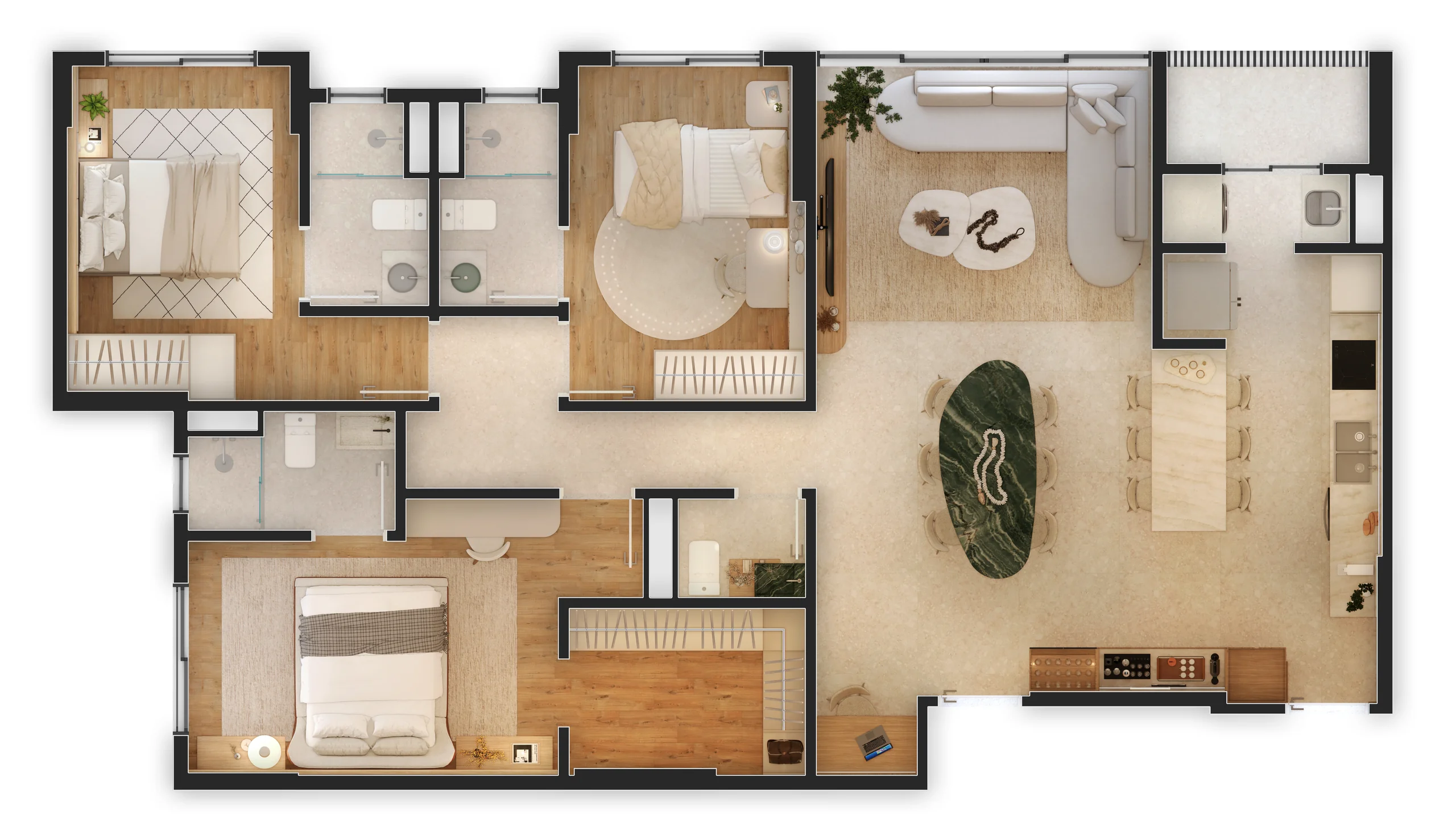 Planta humanizada do apartamento decorado